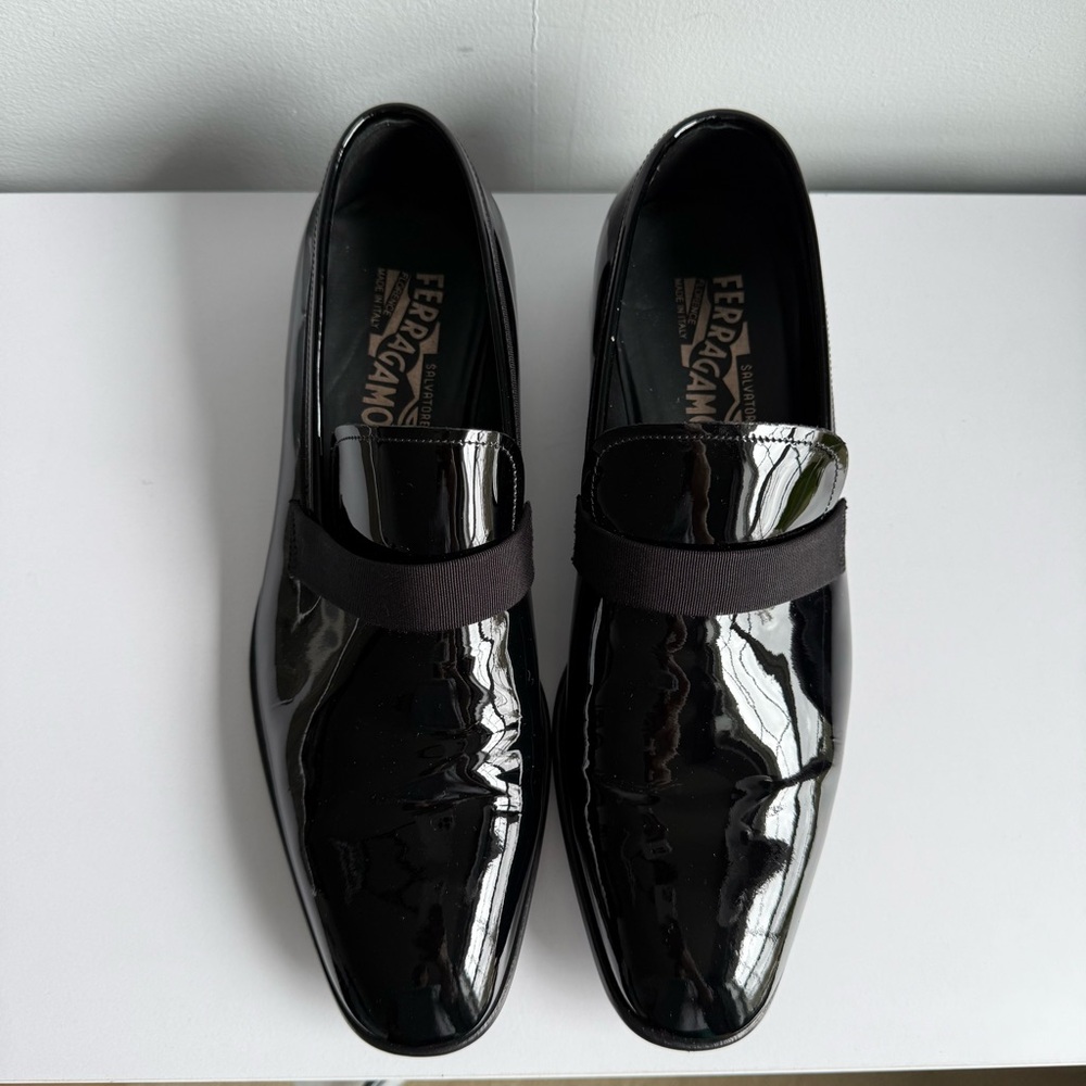 Salvatore Ferragamo Black Patent Leather Loafers